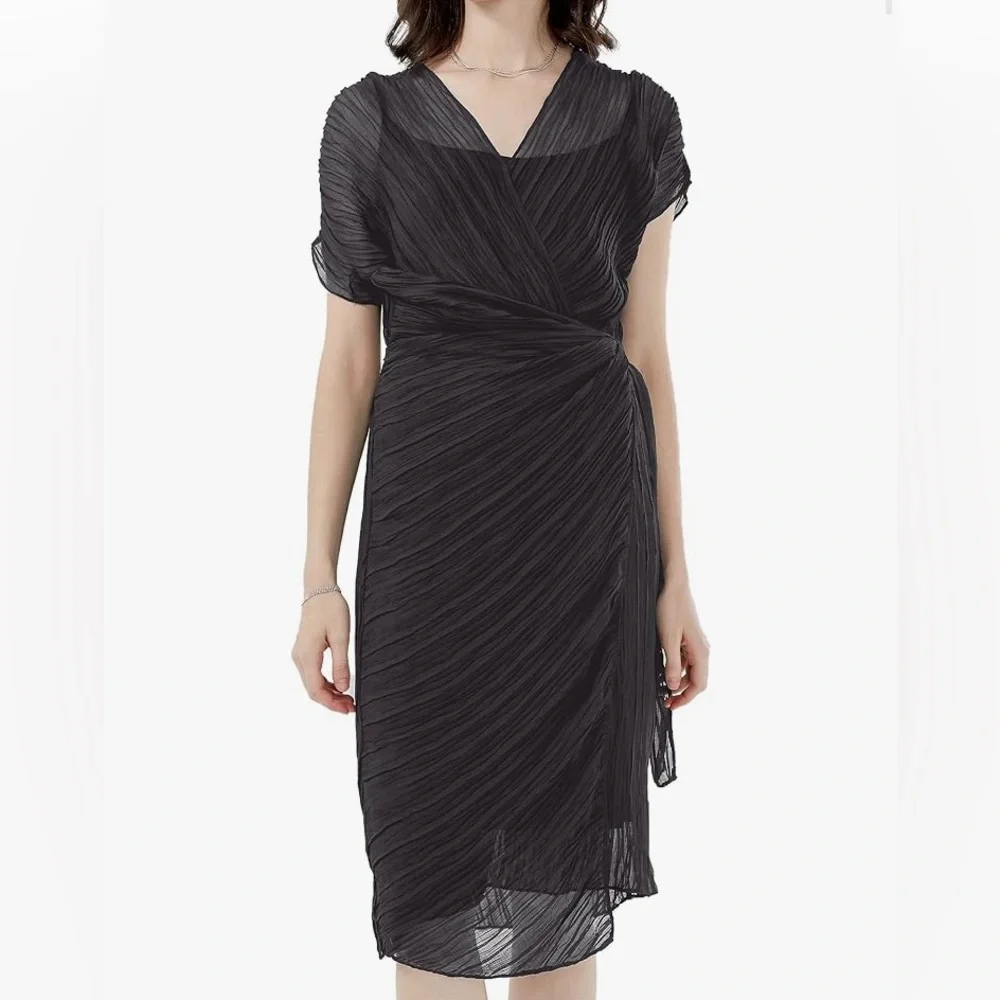 S・DEER Women's Double V Neck Dress, Formal Midi dress size large - Picture 2 of 6